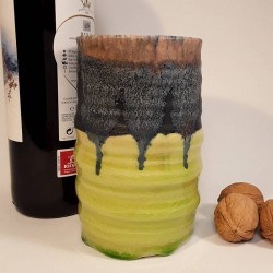 Stoneware tumbler, tall glass, right view