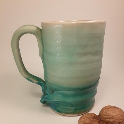 Tall stoneware beer mug, left view